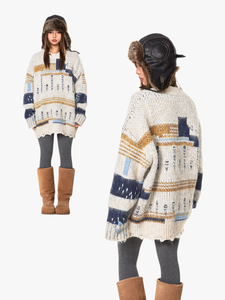 GKIKZ RETRO DISTRESSED CONTRAST OVERSIZED SWEATER