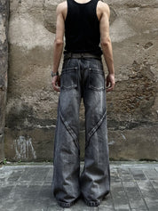 GKIKZ HEAVY WASHED DECONSTRUCTED DENIM BAGGY JEANS