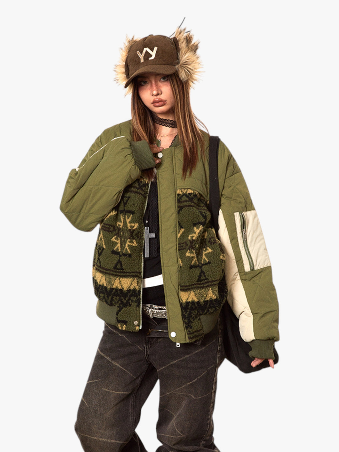 GKIKZ TRIBAL ERECT CONTRAST COTTON PADDED JACKET
