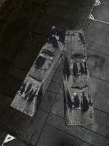 GKIKZ MULTI-POCKET TIE-DYE DENIM BAGGY JEANS