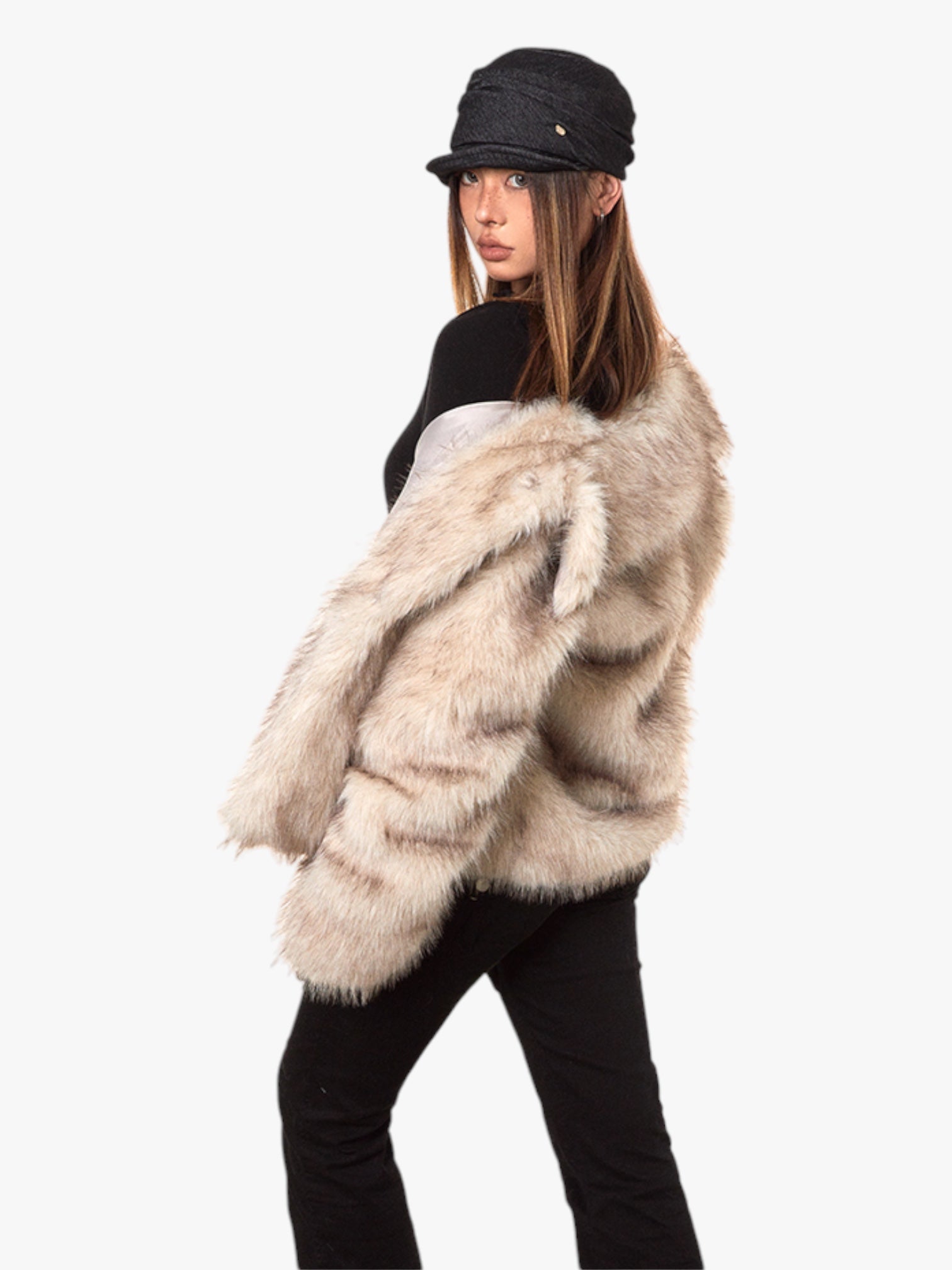 GKIKZ LUXURIOUS FAUX FUR OVERSIZED JACKET