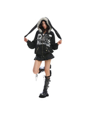 [25AW NEW ARRIVAL] GKIKZ BIG-EARS BUNNY FUR ZIP-UP HOODIE