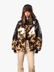 GKIKZ RUST CAMOUFLAGE AND PU LEATHER COTTON-PADDED JACKET