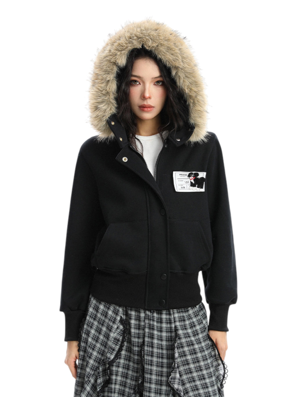 Block Code Faux Fur Jacket