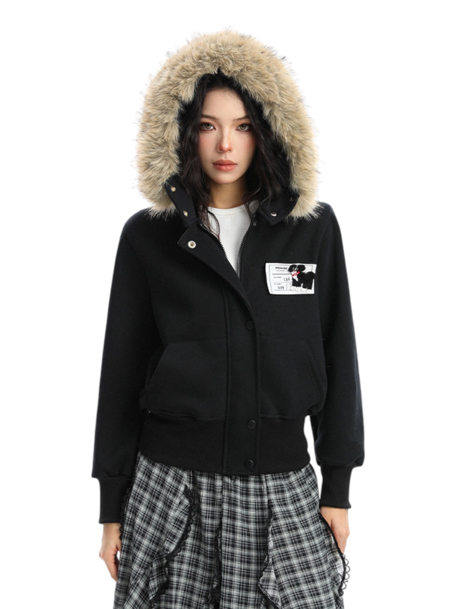 Block Code Faux Fur Jacket