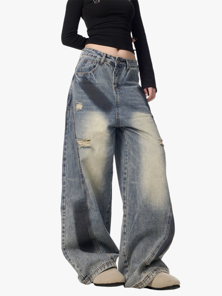 GKIKZ SPLASH INK MACHETE RIPPED WIDE-LEG JEANS