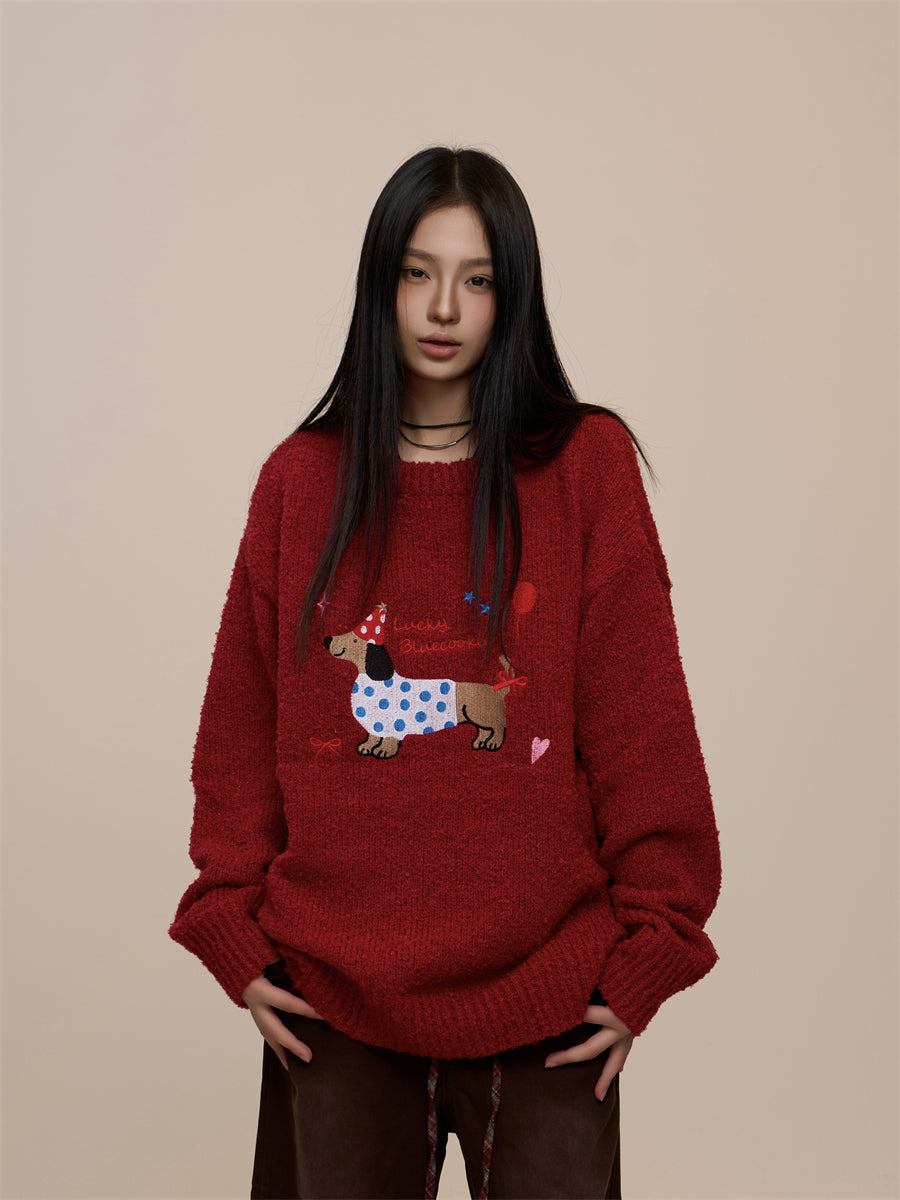 [CHRISTMAS SPECIAL] GKIKZ PLAYFUL DACHSHUND MOTIF THICK OVERSIZED SWEATER