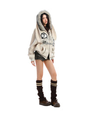 [25AW NEW ARRIVAL] GKIKZ BIG-EARS BUNNY FUR ZIP-UP HOODIE