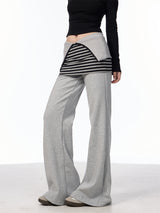 Fake Layered Skirt Flare Knitted Pants