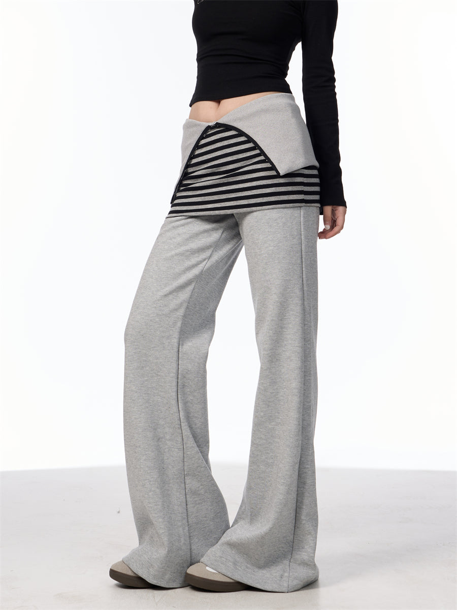 Fake Layered Skirt Flare Knitted Pants