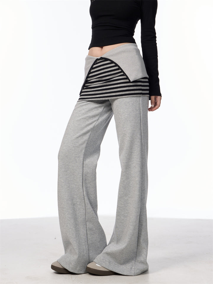 GKIKZ FAKE LAYERED SKIRT FLARE KNITTED PANTS