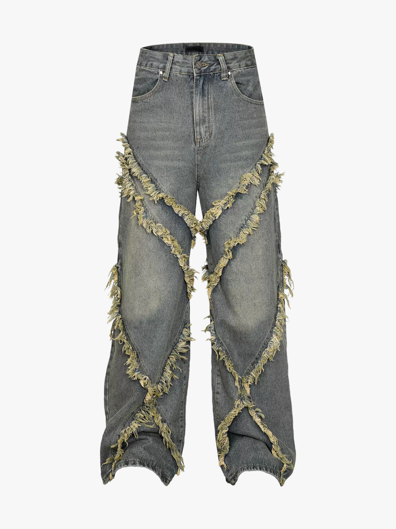 Cross Raw-Edge Baggy Jeans