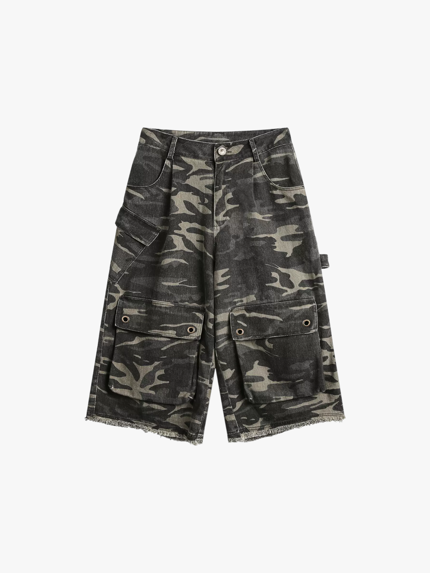 GKIKZ CAMOUFLAGE OVERALL RAW EDGE JORTS