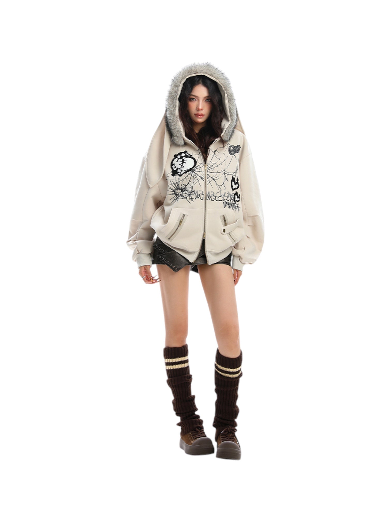 [25AW NEW ARRIVAL] GKIKZ BIG-EARS BUNNY FUR ZIP-UP HOODIE