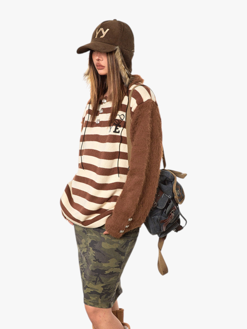 Retro Contrast Raglan Striped Polo Collar Sweater