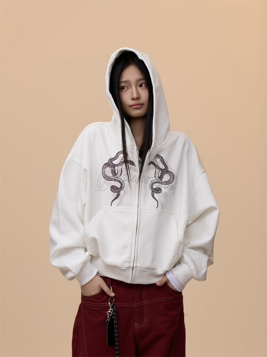 [VALENTINE RESTOCK] GKIKZ EMBROIDERED SERPENT HOODED ZIPPER SWEAT.S