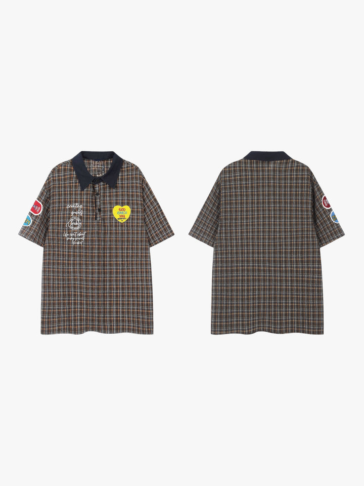 GKIKZ VINTAGE PLAID PATCH POLO TEES