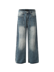 [25SS NEW ARRIVAL] GKIKZ FADED WASHED MOPPING WIDE-LEG HEAVY DENIM