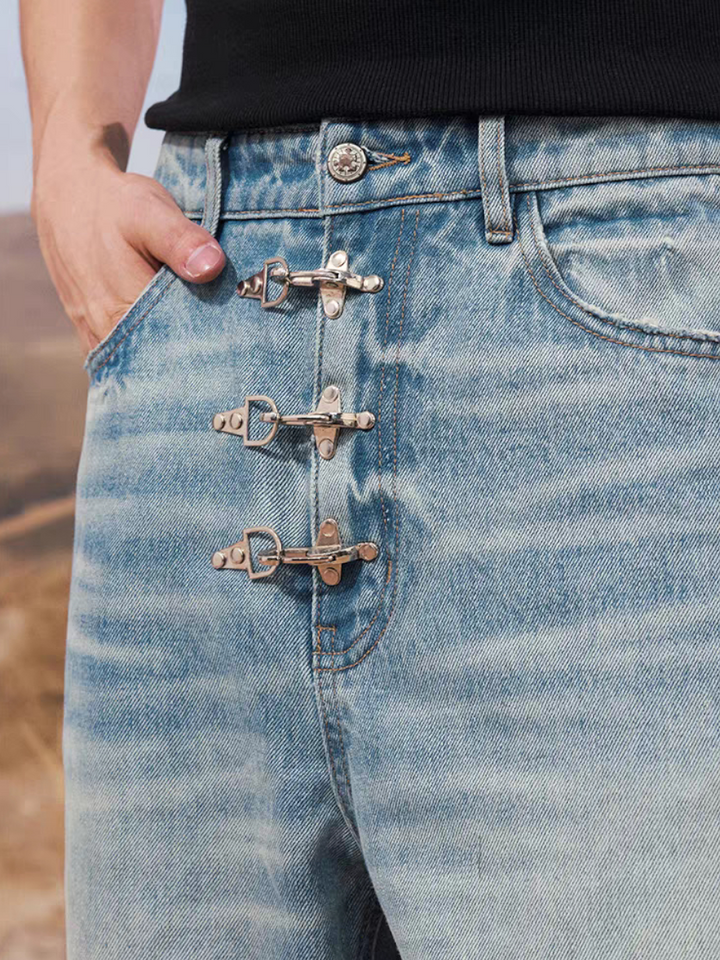 GKIKZ AZURE BLOOM BUCKLE-LOCK WIDE-LEG DENIM