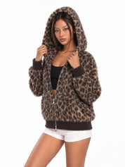 Leopard Zip-Up Fuzzy Cardigan