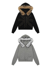 [25AW NEW ARRIVAL] GKIKZ 🇬🇧 STUDDED FUR HOODED ZIP-UP