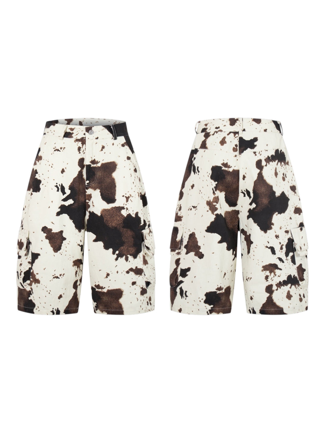 Retro Cow-Motif Multi Pocket Cotton Workshorts