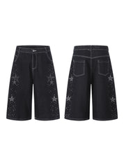 GKIKZ STAR RHINESTONE CAPRI DENIM JORTS