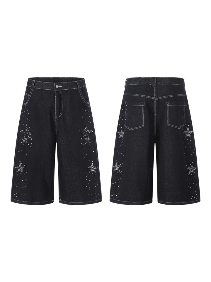 Star Rhinestone Capri Denim Jorts