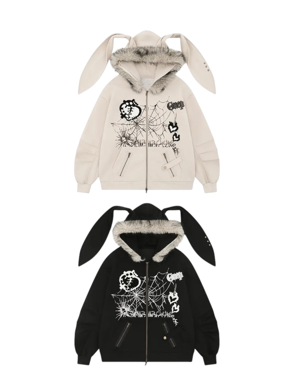 Big-Ears Bunny Fur Zip-Up Hoodie