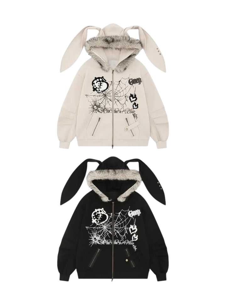GKIKZ BIG-EARS BUNNY FUR ZIP-UP HOODIE