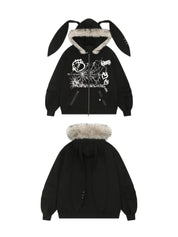 [25AW NEW ARRIVAL] GKIKZ BIG-EARS BUNNY FUR ZIP-UP HOODIE