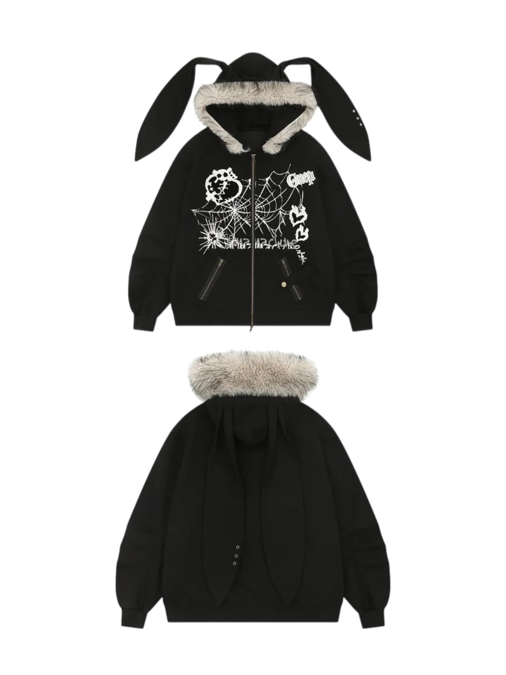 Big-Ears Bunny Fur Zip-Up Hoodie