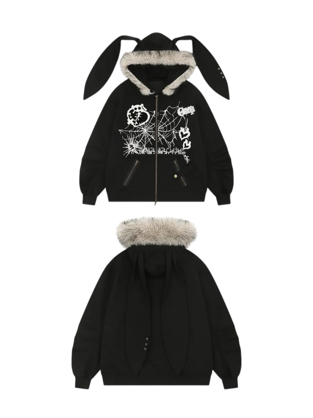 GKIKZ BIG-EARS BUNNY FUR ZIP-UP HOODIE