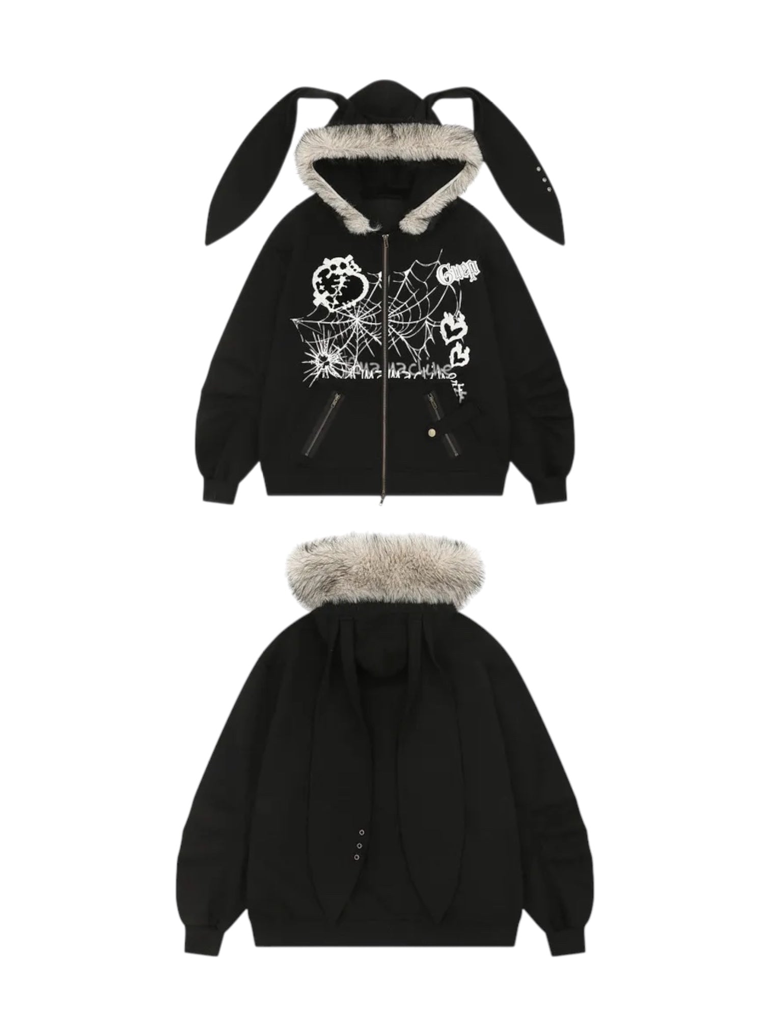Big-Ears Bunny Fur Zip-Up Hoodie