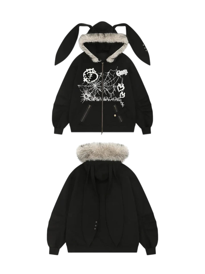 GKIKZ BIG-EARS BUNNY FUR ZIP-UP HOODIE