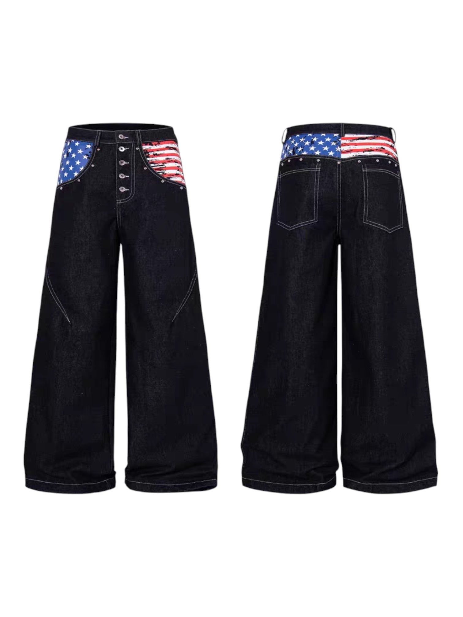 "Proud Eagle" Raw Denim Wide-Leg Jeans