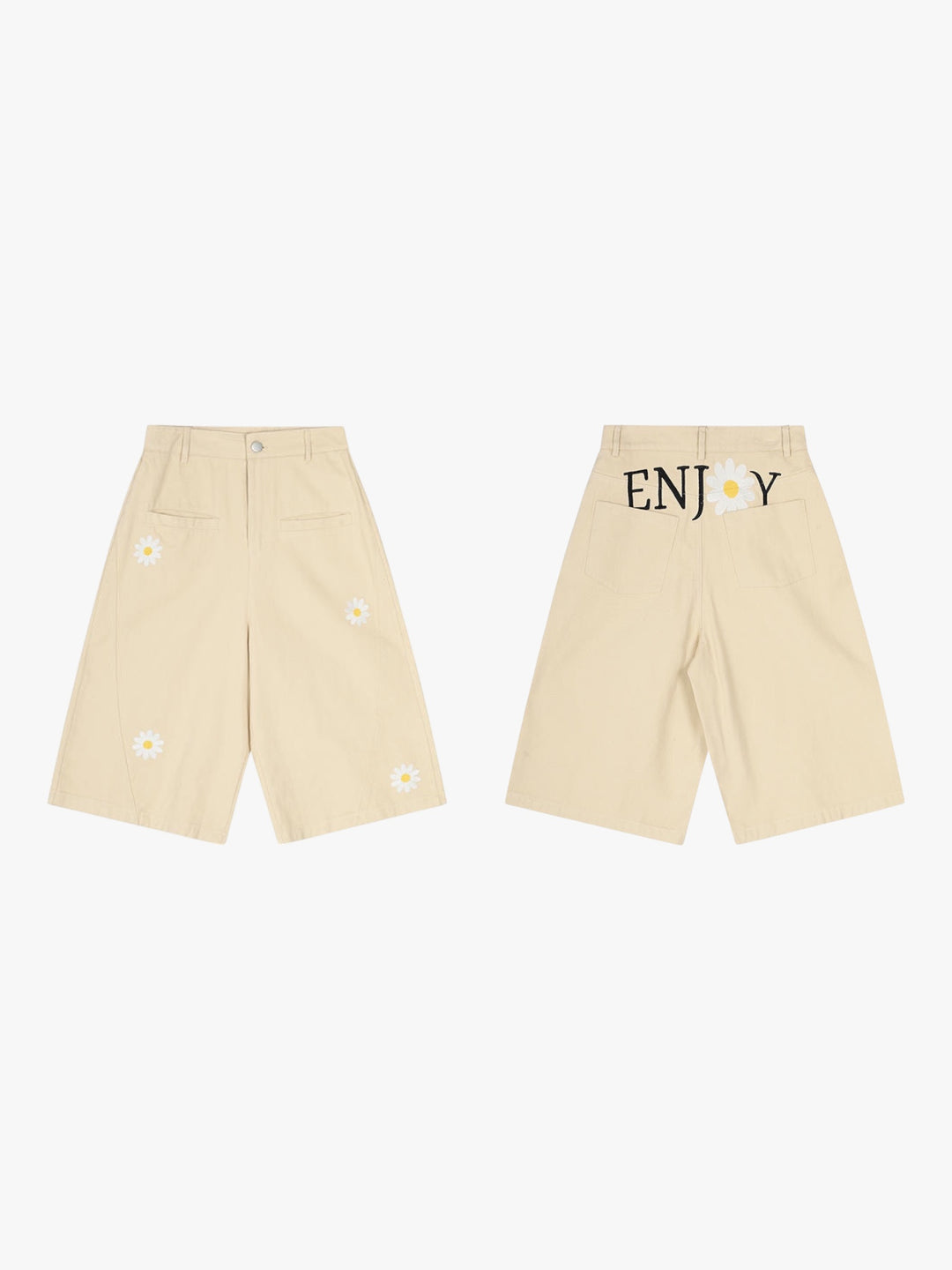 GKIKZ ENJOY DAISY EMBROIDERED WID-LEG JORTS
