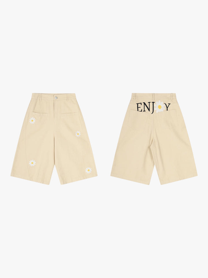GKIKZ ENJOY DAISY EMBROIDERED WID-LEG JORTS