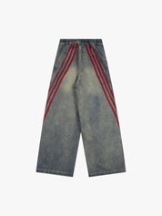 GKIKZ RED STRIPED STITCHED BAGGY JEANS