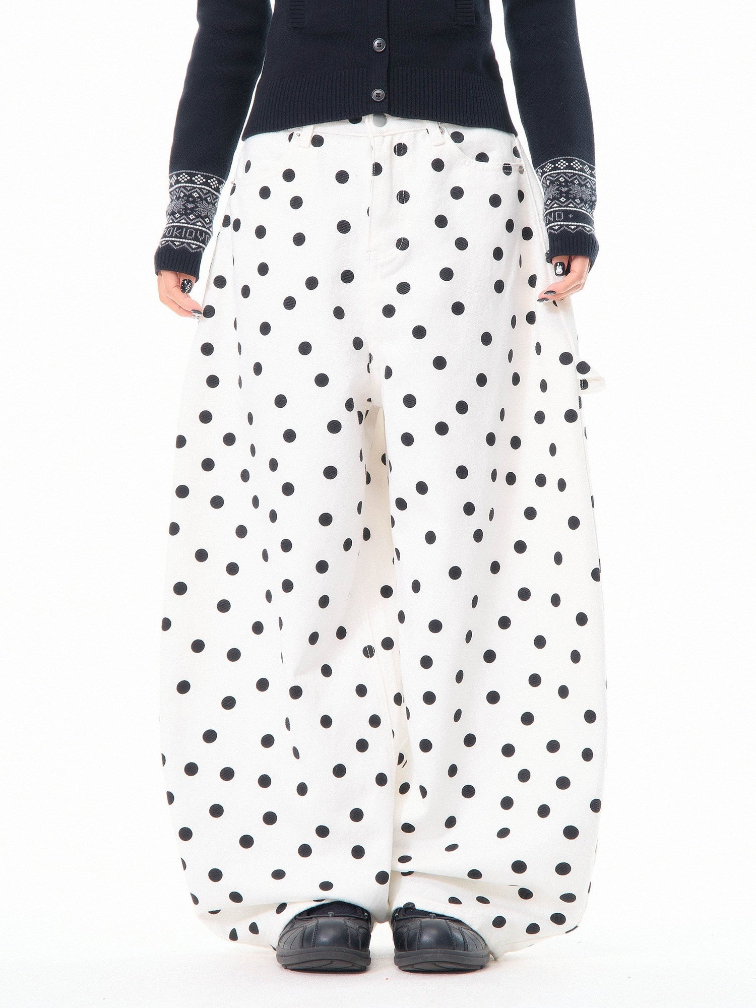 Heart Shaped Back-Pocket Polka Dot Wide-Leg Pant