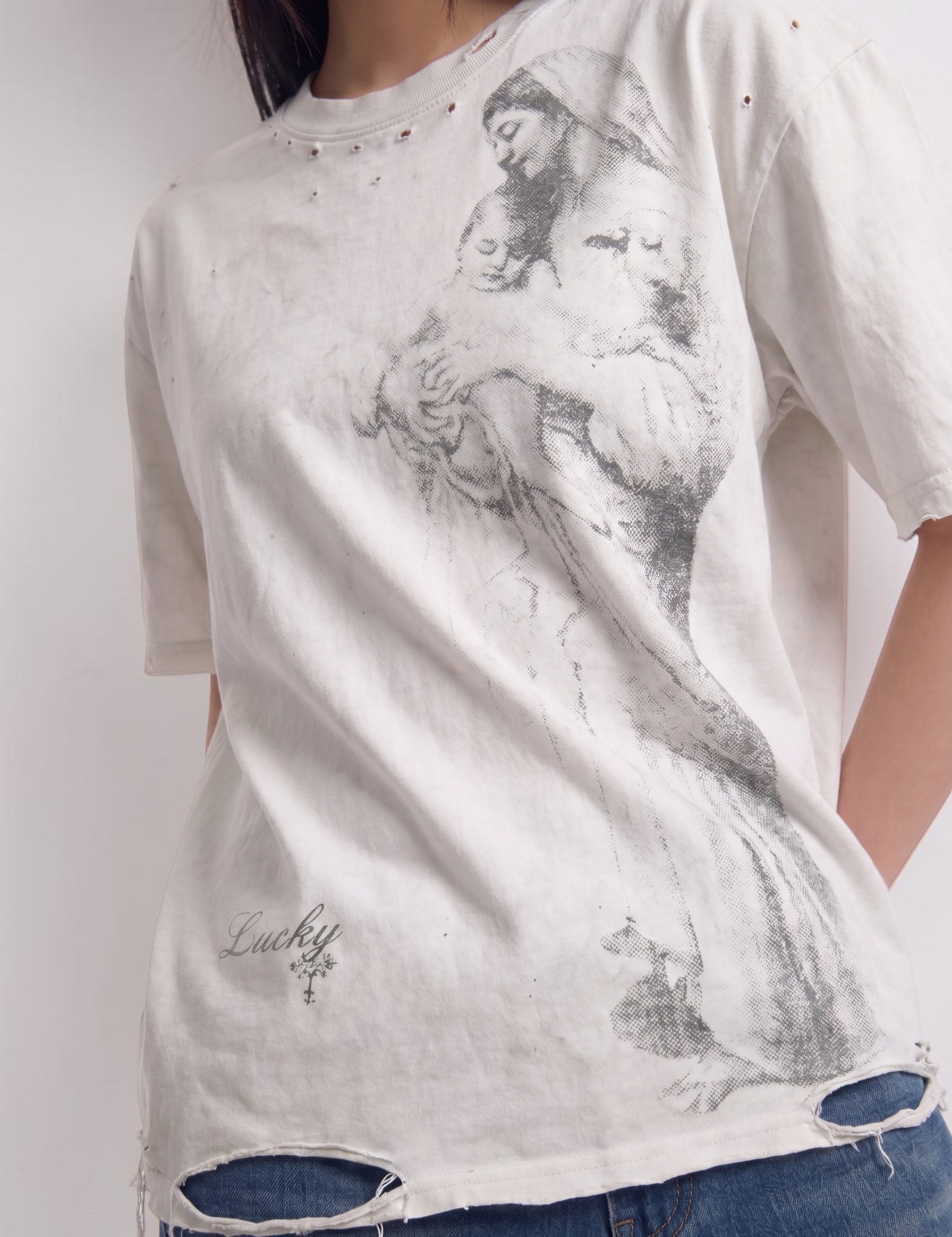 Lucky distressed and destroyed graphic tee — women's streetwear