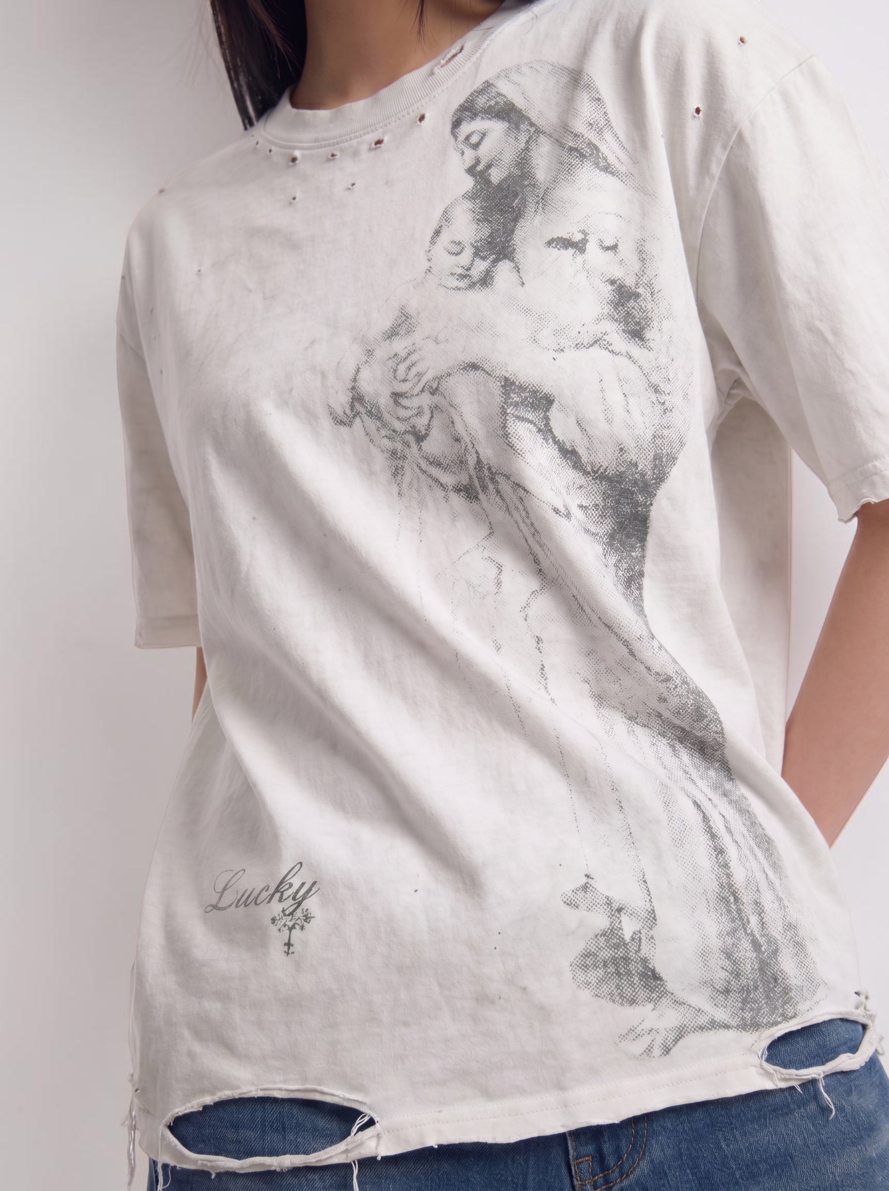 Lucky distressed and destroyed graphic tee — women's streetwear