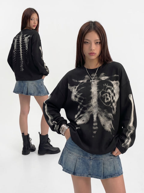 Skeleton Cotton Waffle Sweatshirt