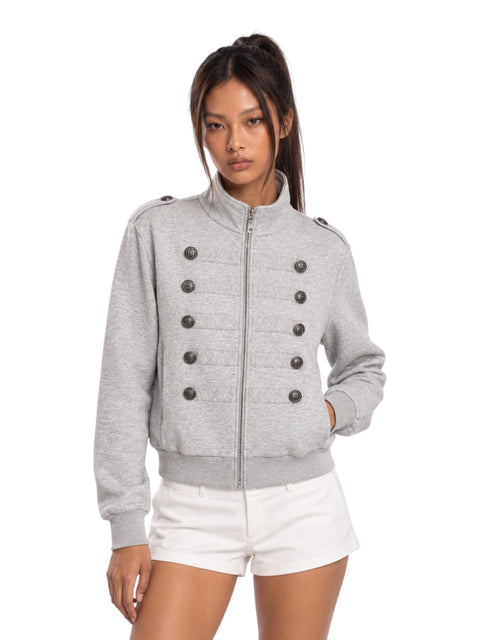 Ornate Round Filigree Zip-Up Jacket - Gray