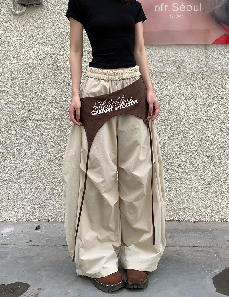 [25SS NEW ARRIVAL] GKIKZ CONTRAST PARACHUTE TOO LOOSE WIDE-LEG PANTS