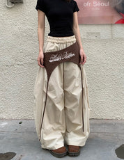 [25SS NEW ARRIVAL] GKIKZ CONTRAST PARACHUTE TOO LOOSE WIDE-LEG PANTS