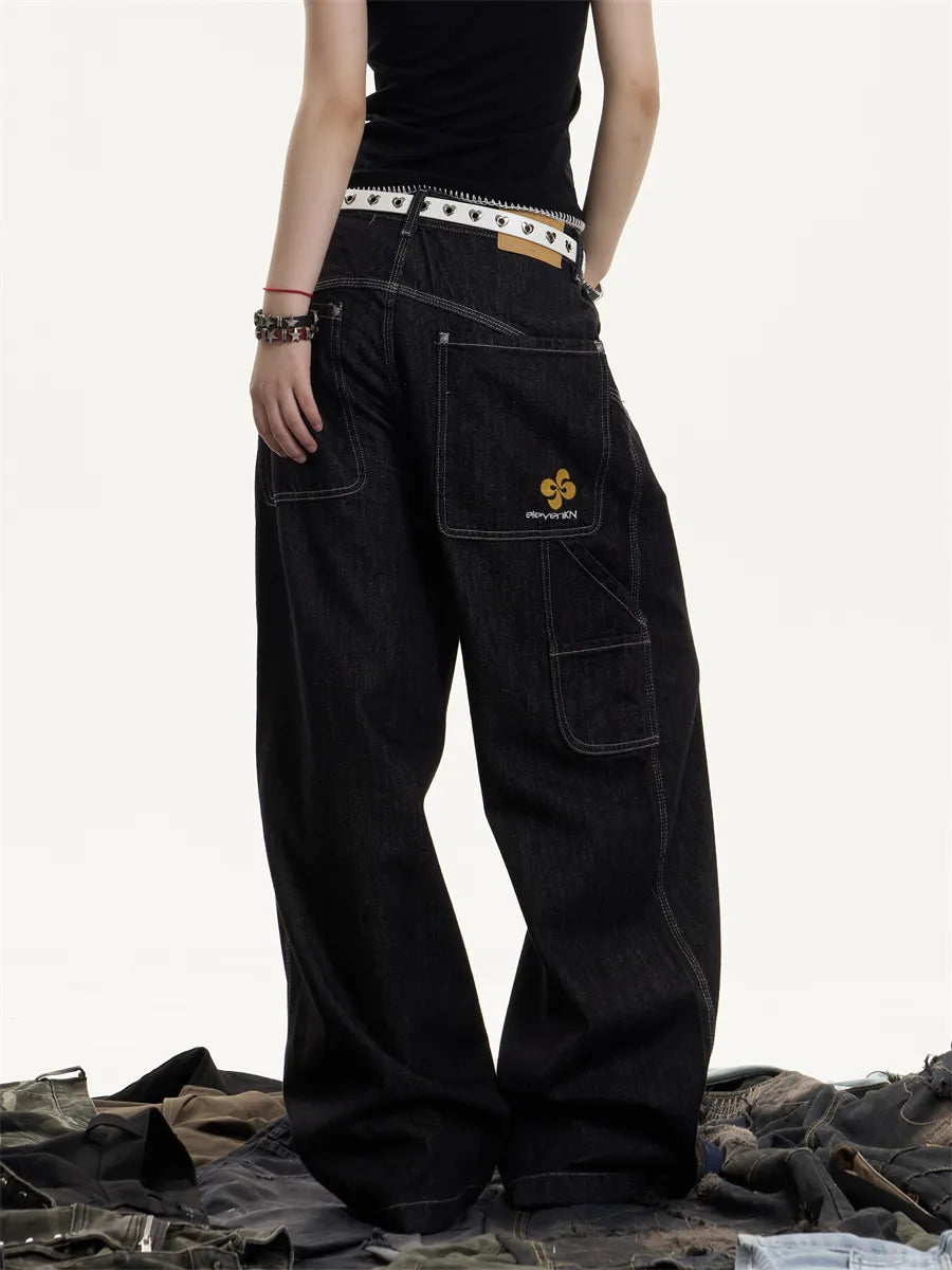 [25SS NEW ARRIVAL] GKIKZ MIDNIGHT STITCH WIDE-LEG HEAVY DENIM