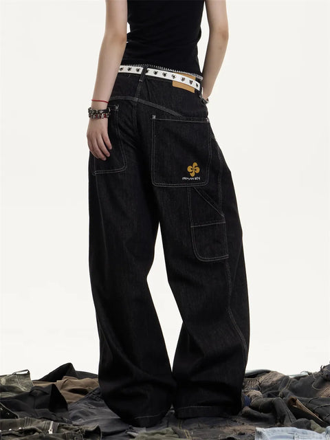 [25AW NEW ARRIVAL] GKIKZ MIDNIGHT STITCH WIDE-LEG HEAVY DENIM