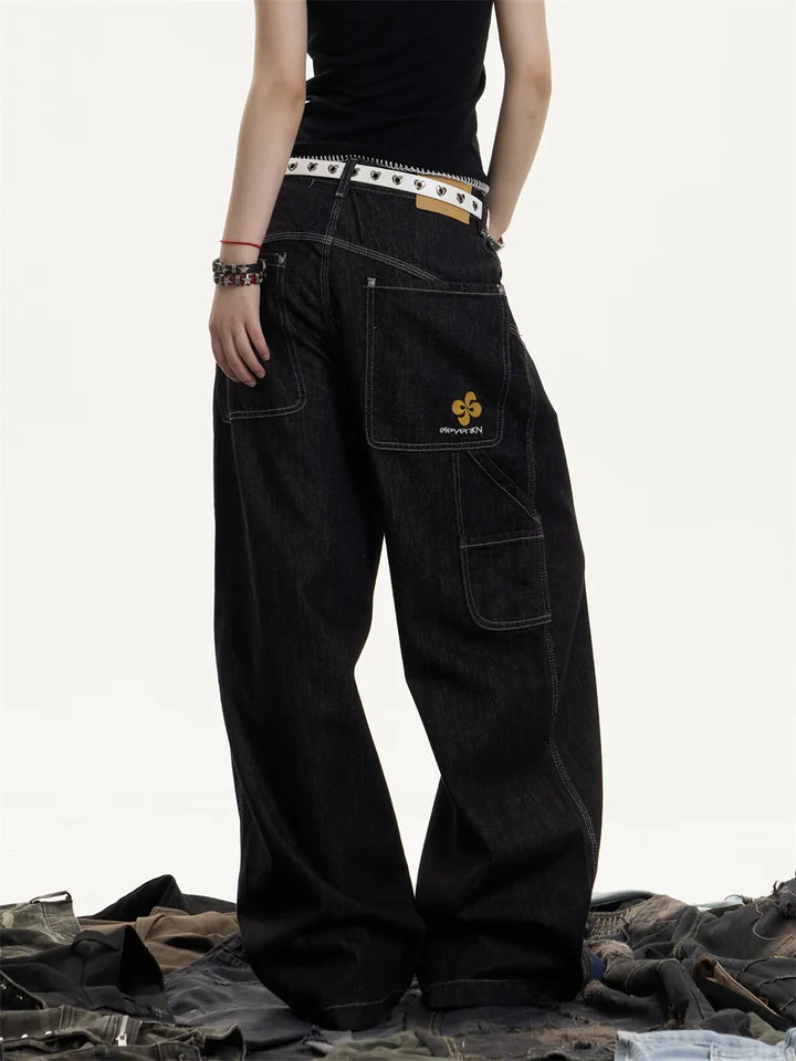 GKIKZ MIDNIGHT STITCH WIDE-LEG HEAVY DENIM