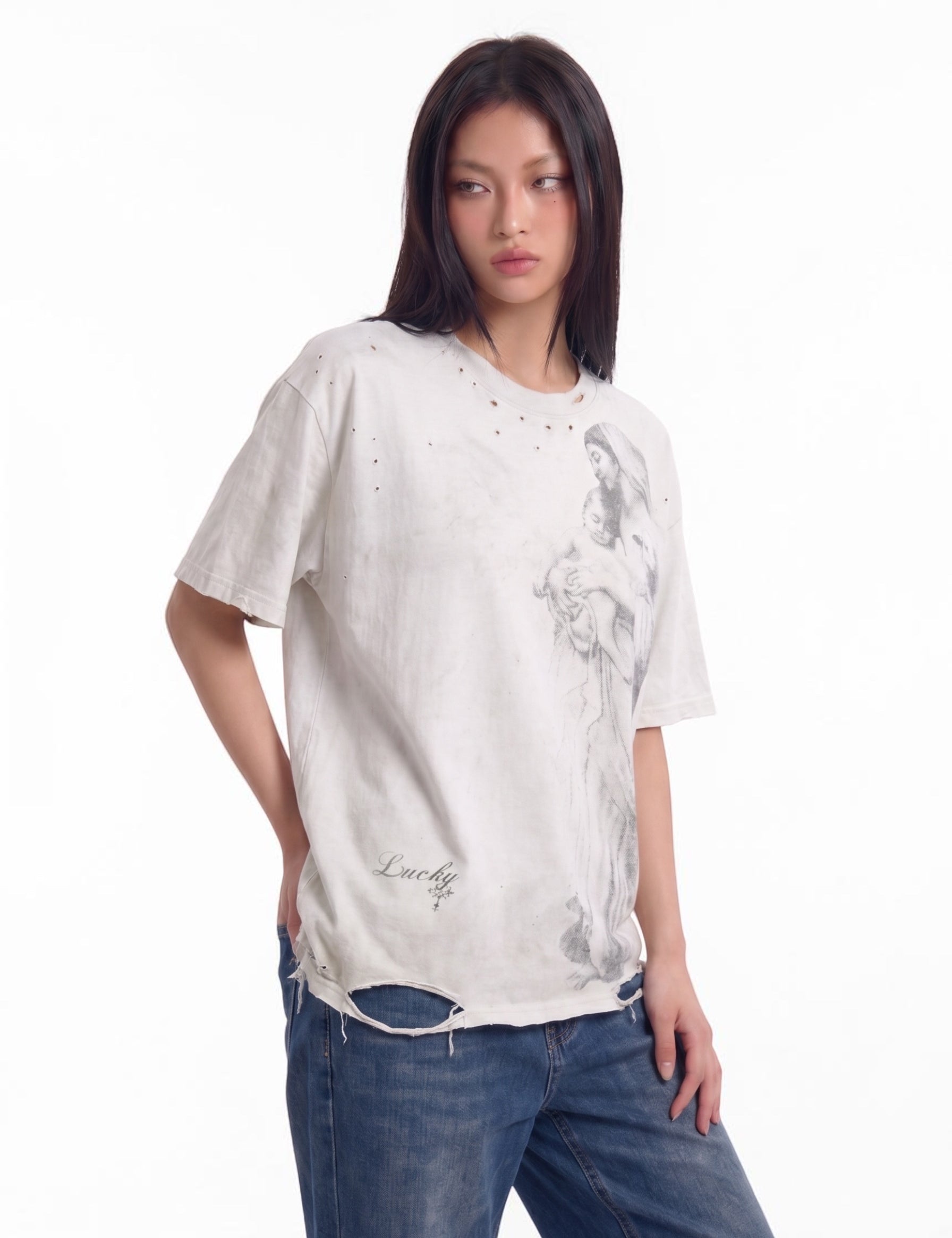 Lucky distressed and destroyed graphic tee — women's streetwear